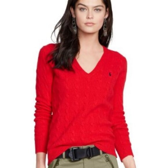 Lauren by Ralph Lauren red V-neck long sleeve shirt size M - Picture 1 of 4
